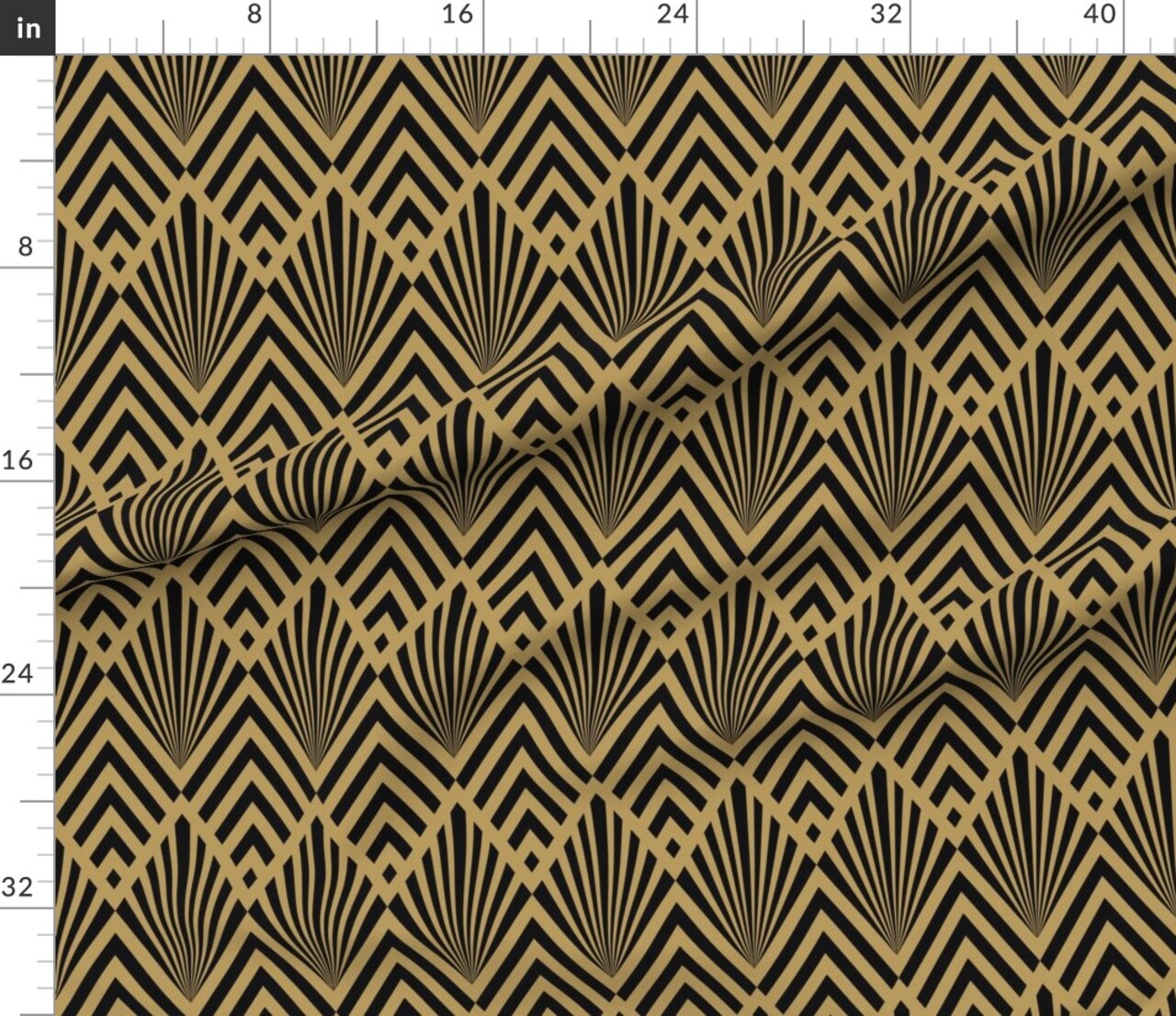 Diamonds Large Diamond Fan Art Deco Retro Gold Black 1920S Custom Printed Fabric by Spoonflower Various Fabrics by the Yard or Fat Quarter